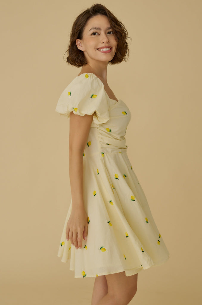 Menton lemon embroidery mini dress