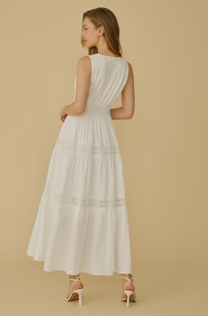 V neck linen lace maxi dress