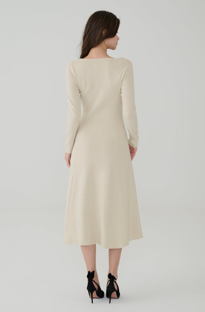 Queen vibe square neck knit dress in Beige