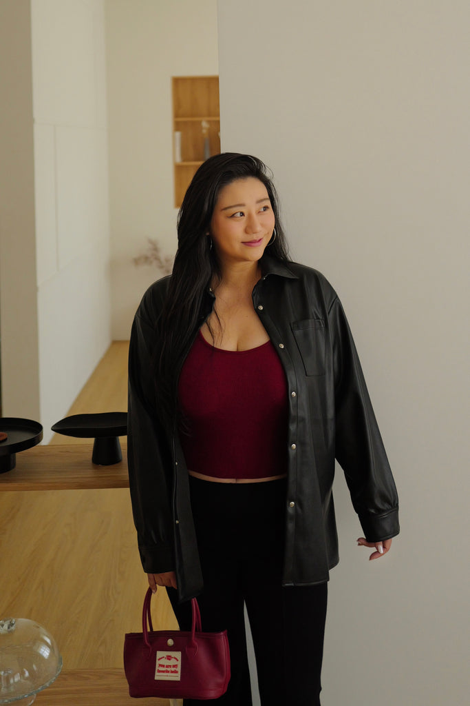 Urban Tan Faux Leather Shirt jacket in black