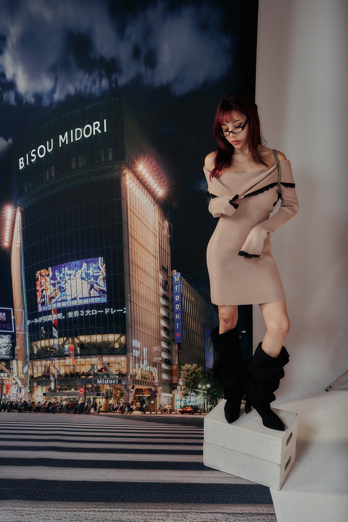 Midori x BisouBisou Velvet Love Off Shoulder Knit Dress