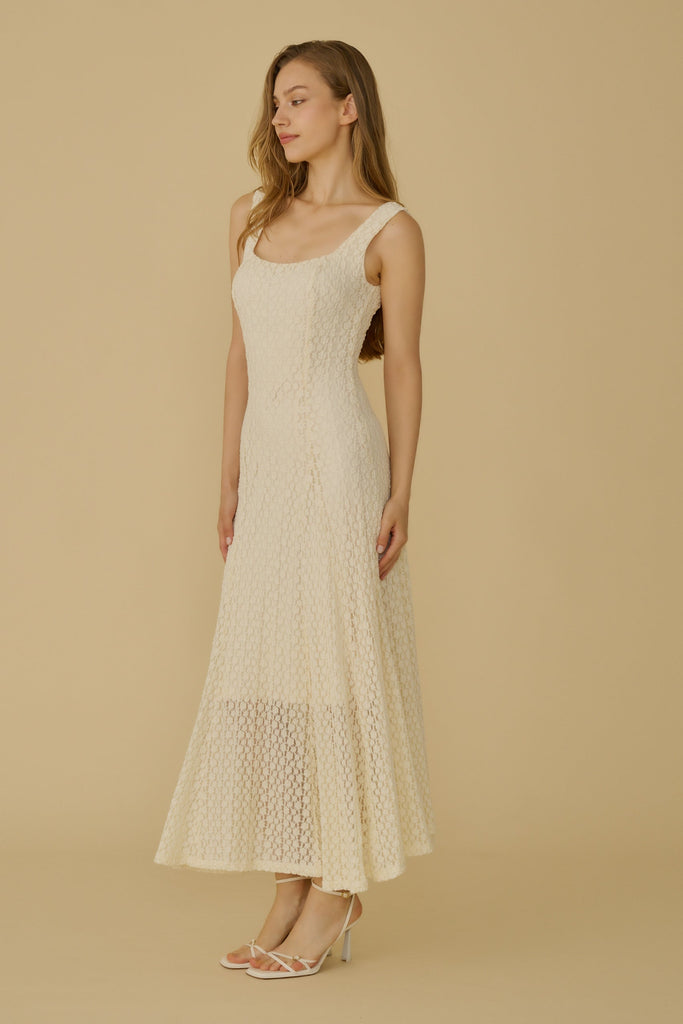Square neck elastic floral lace dress