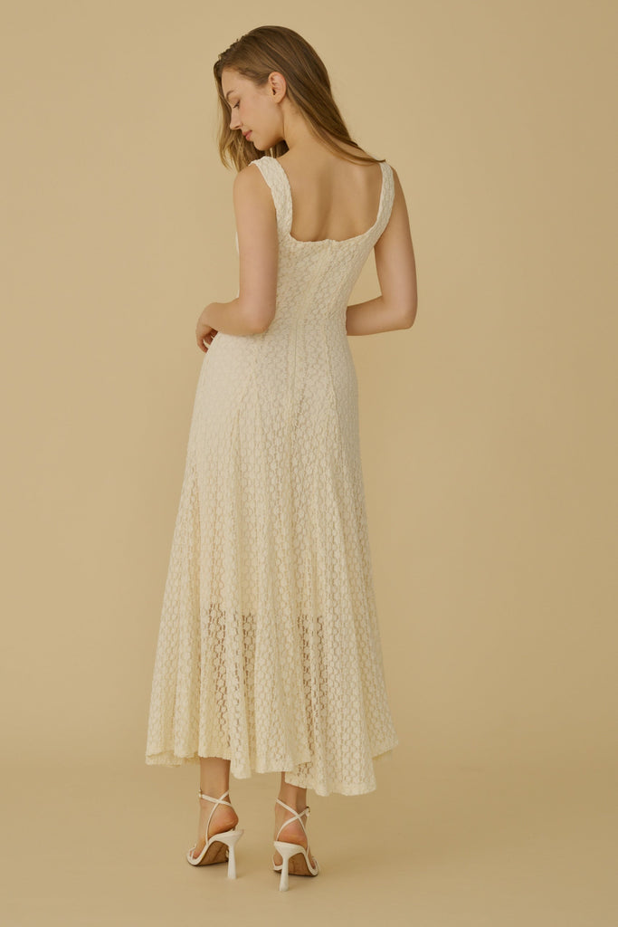 Square neck elastic floral lace dress