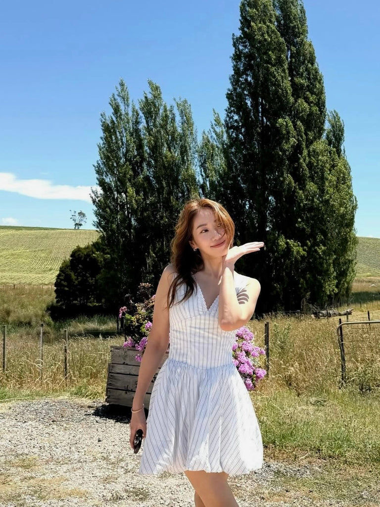 Grab a Drink with Me bubble dress in stripes/black