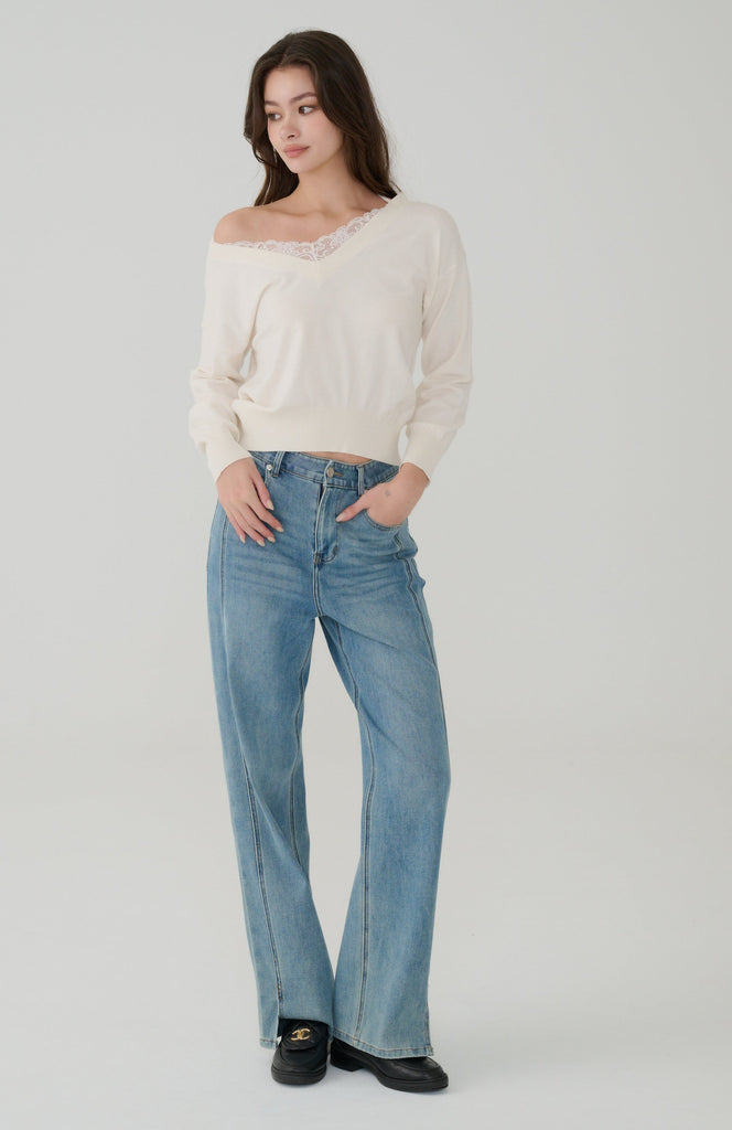 Double lined side split jeans