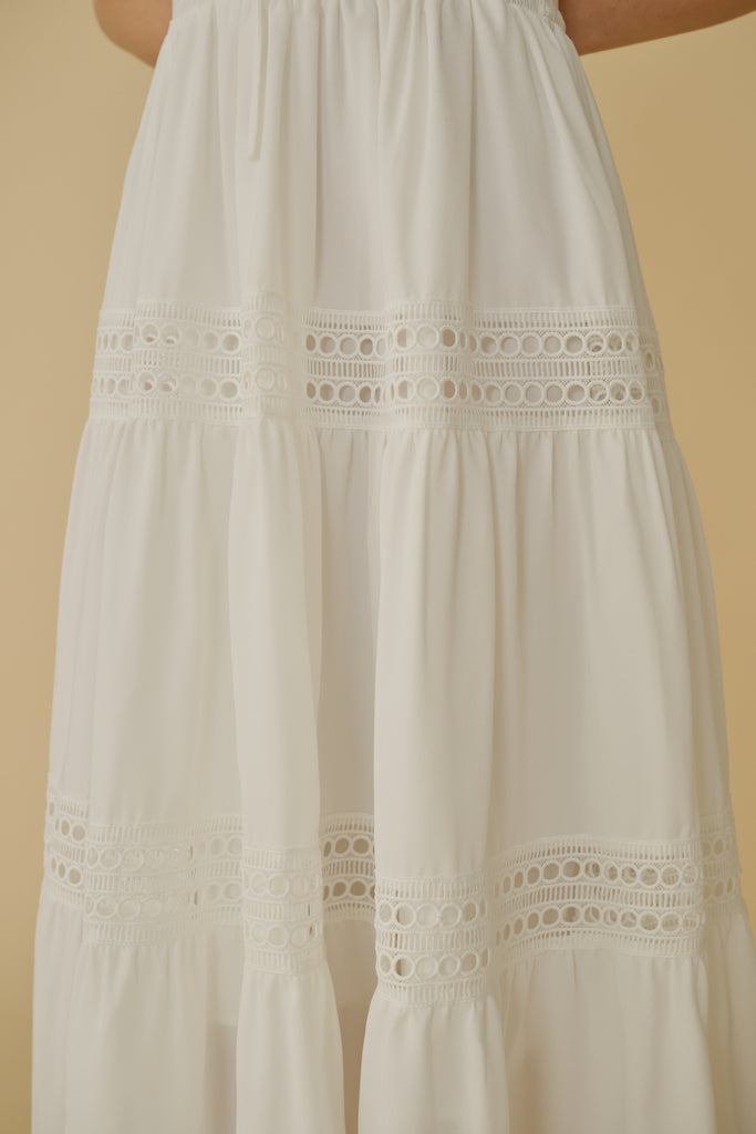 V neck linen lace maxi dress