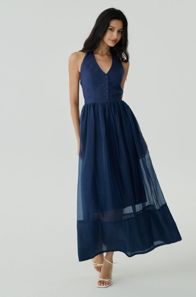 Rythm of love halter maxi dress in navy blue
