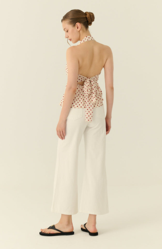 Petite pomme polka dot halter in beige