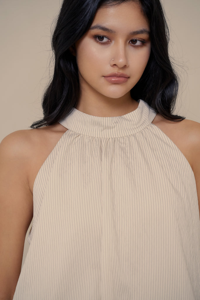 More than perfect bubble halter top in beige