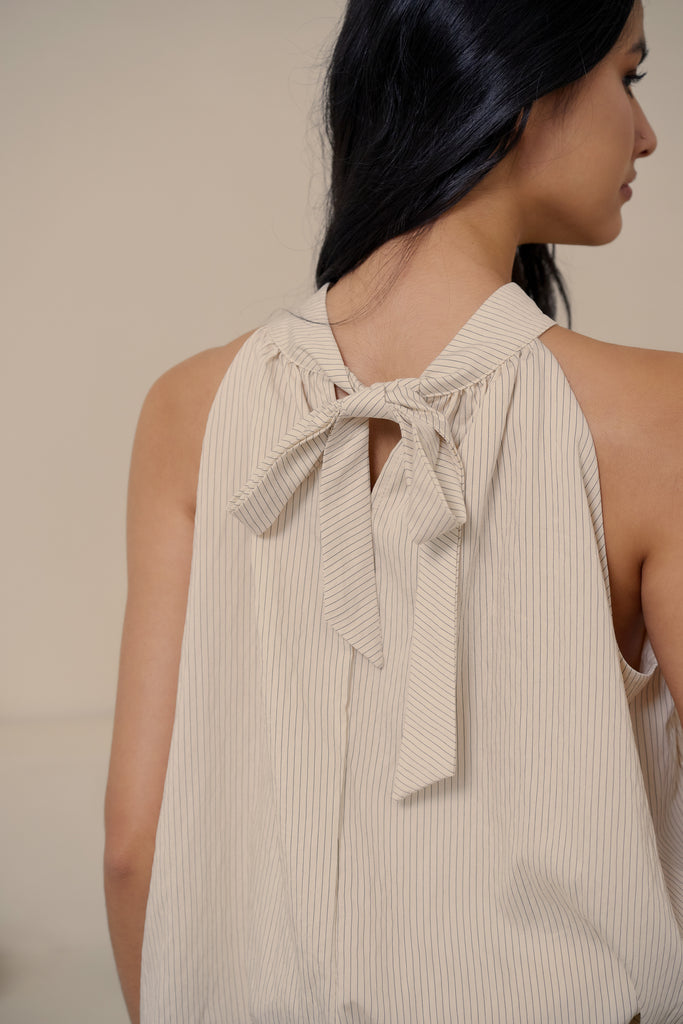 More than perfect bubble halter top in beige