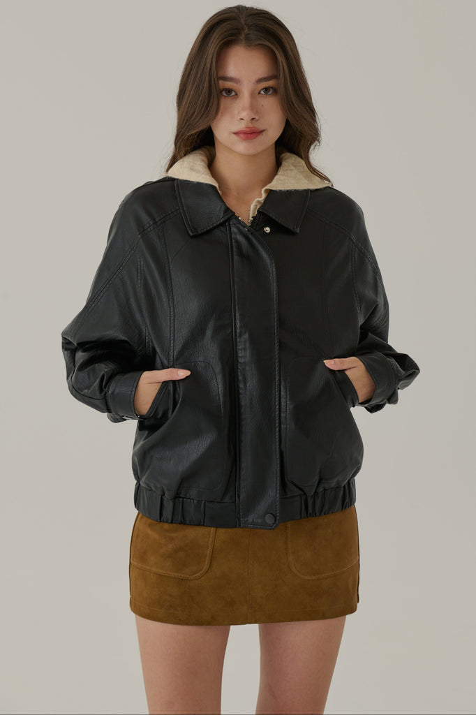 Moonlight dream faux leather jacket in black