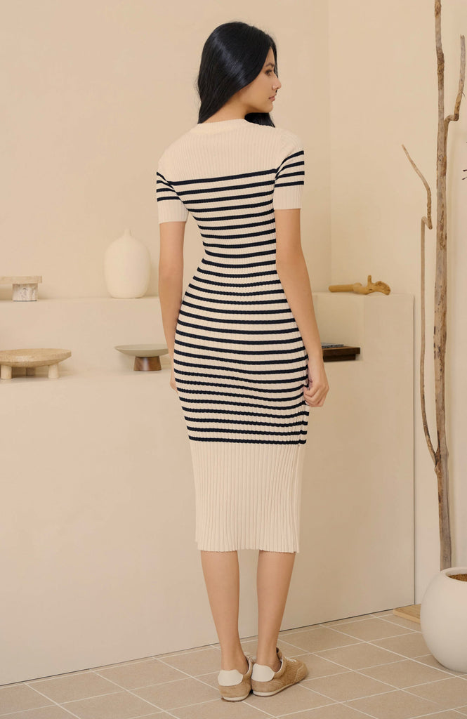 New women stripe knit dress in white