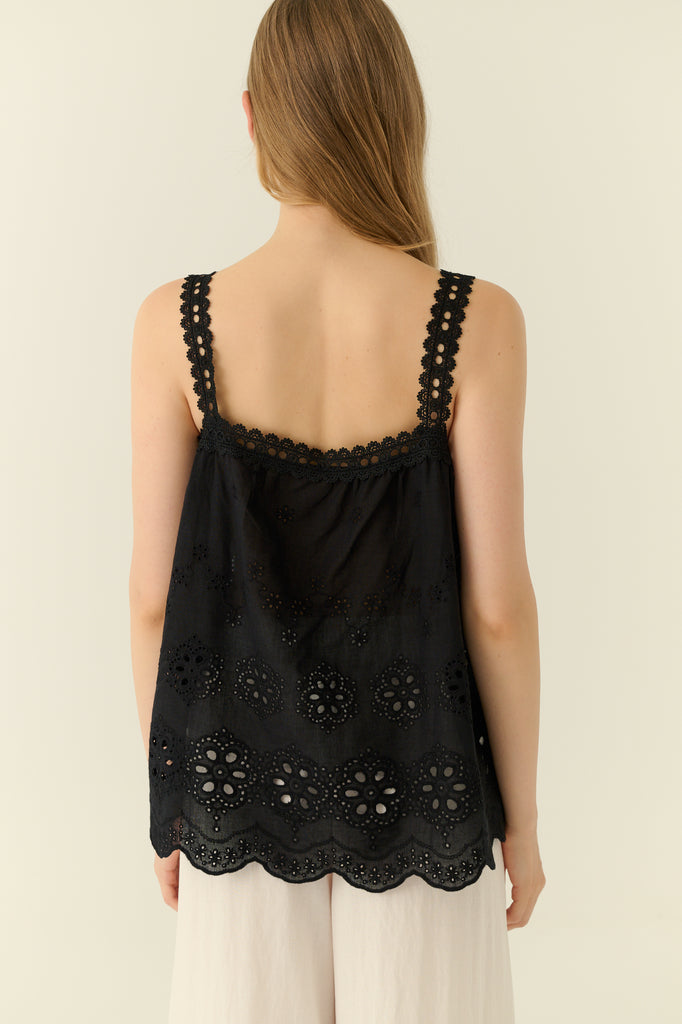 Embroidered cotton top in black