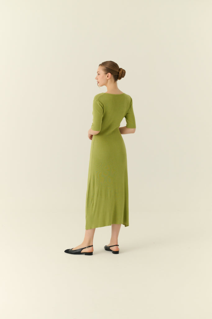 Soft touch button down knit dress in green