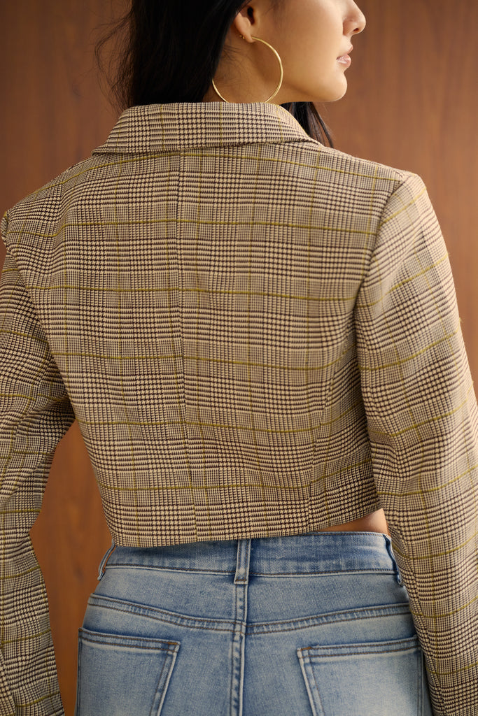 Classic form plaid blazer in khaki