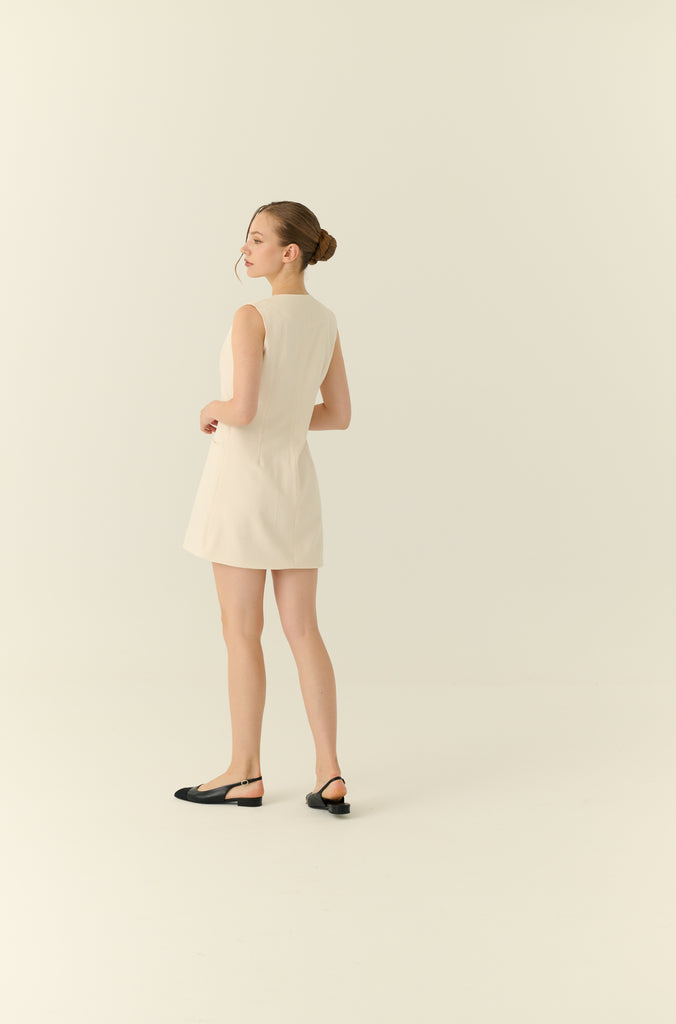 The parisian button down shift dress in beige