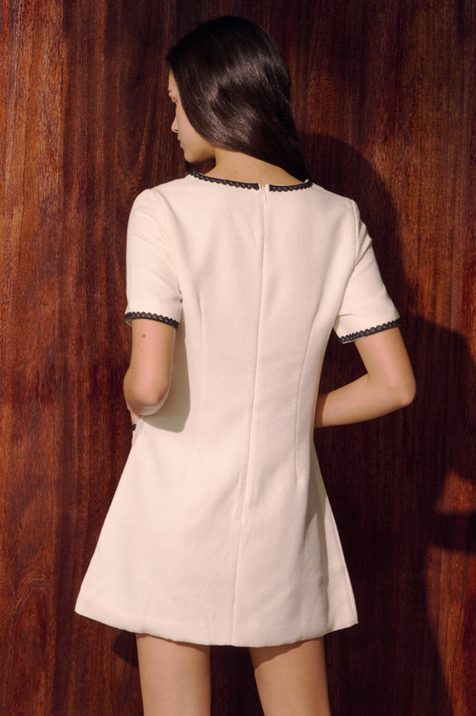 Gracie V neck tweed dress in white