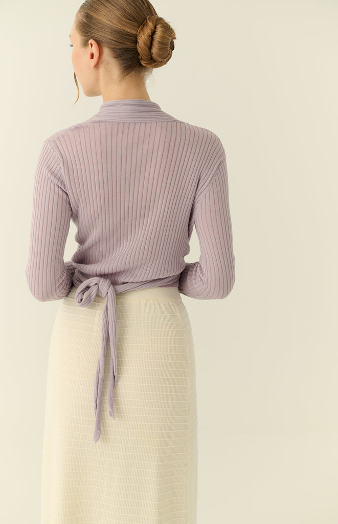 Cooling knit from tie cardigan in purple