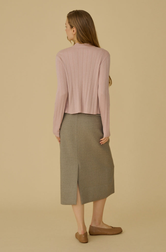 Finest look wool blend midi skirt with belt in beige