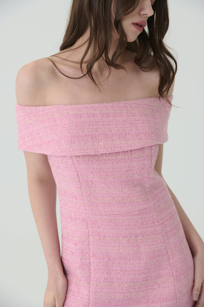 Must have fun off shoulder tweed dress
