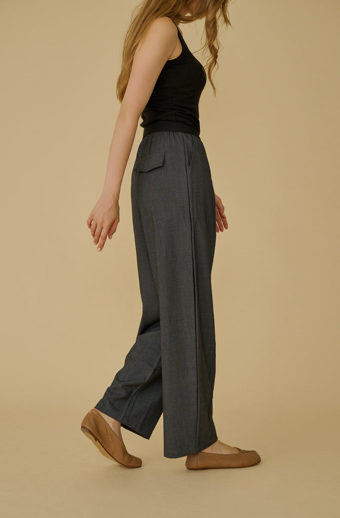 Wool blend elastic waist pants in grey