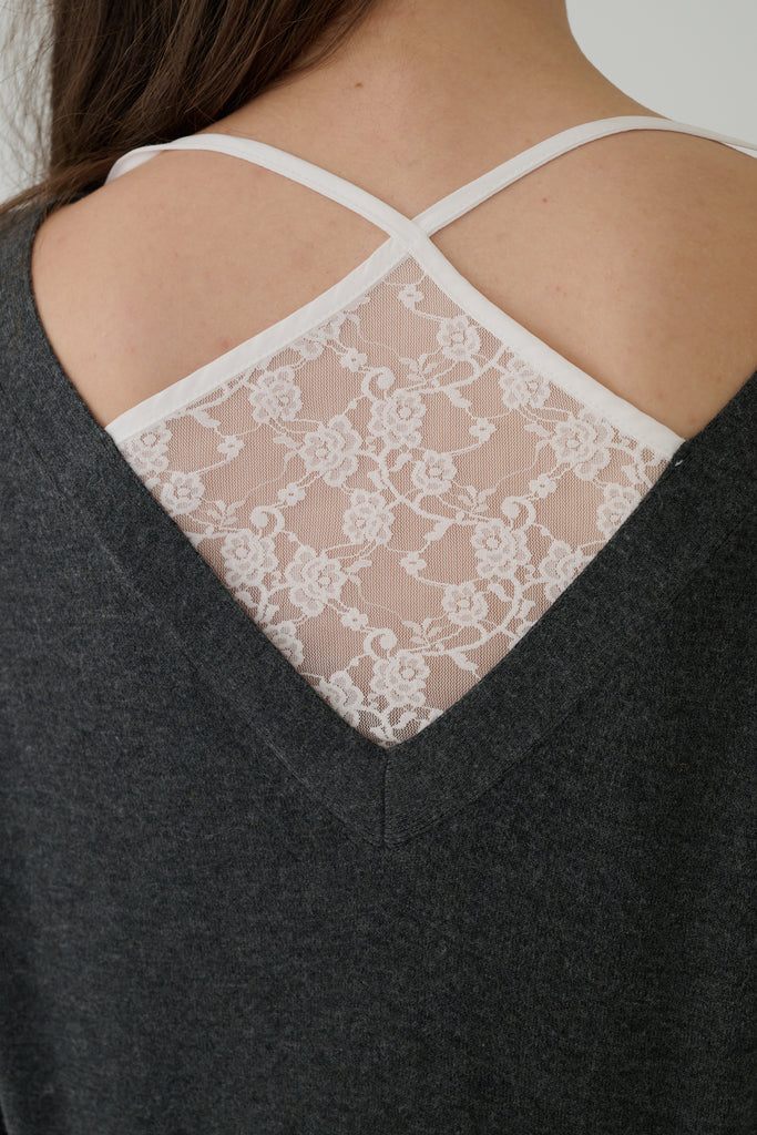 Double layered lace knit top in Black