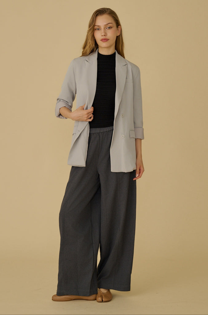 Wool blend elastic waist pants in grey