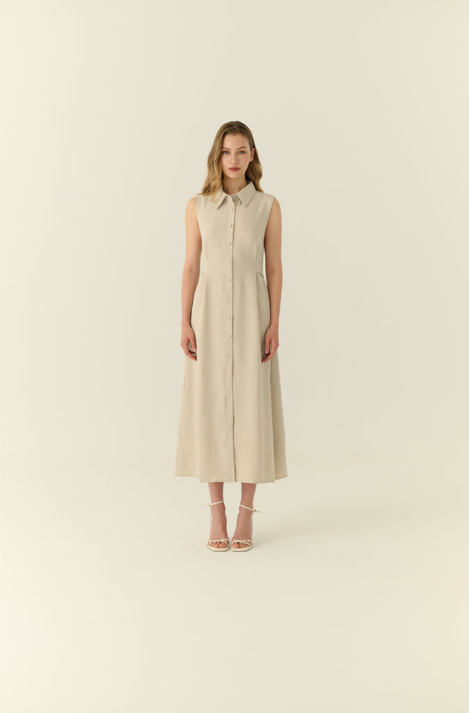 Élune classic maxi shirt dress in beige