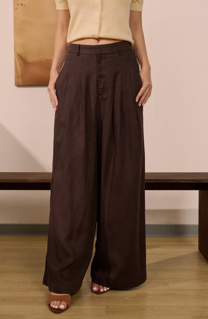 Urban flow linen pants in cocoa