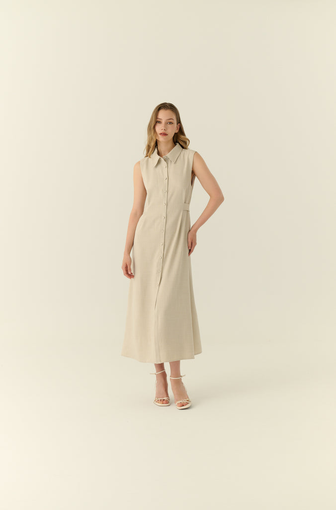 Élune classic maxi shirt dress in beige