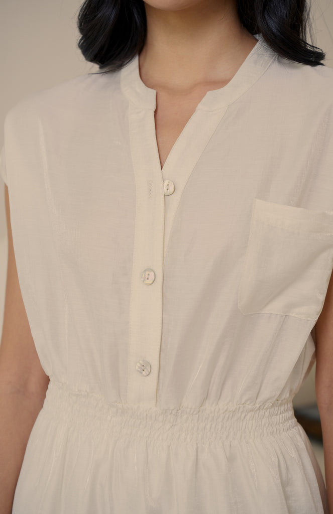 Let me fall elastic midi dress in beige