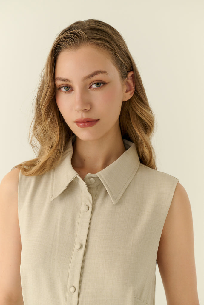 Élune classic maxi shirt dress in beige