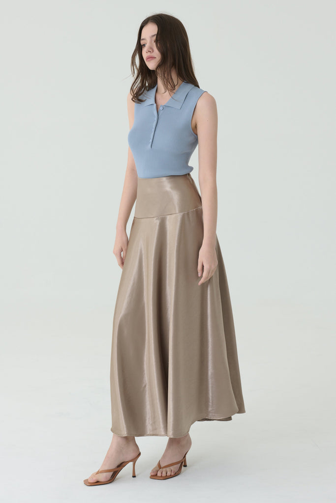 Champagne satin skirt in light gold
