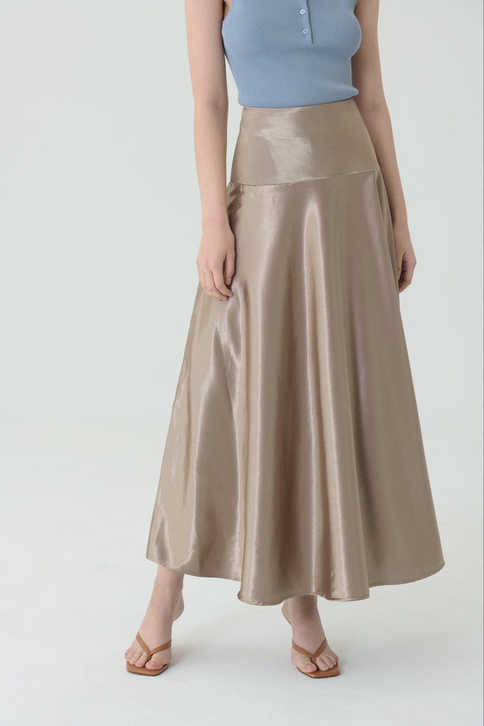Champagne satin skirt in light gold