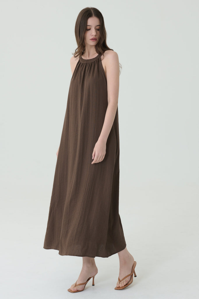 Angelina linen a line dress brown/Black