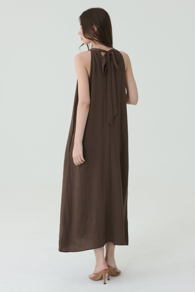 Angelina linen a line dress brown/Black