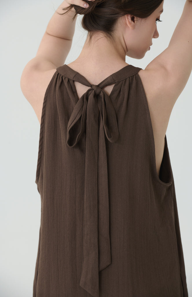 Angelina linen a line dress brown/Black