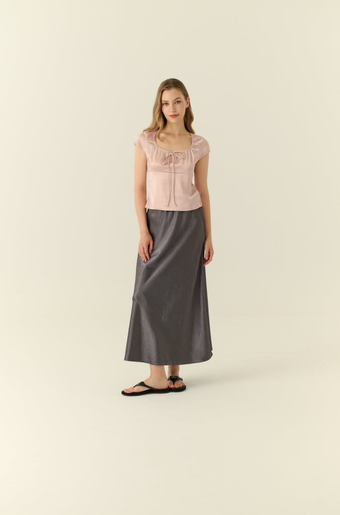 Square neck silk top in pink