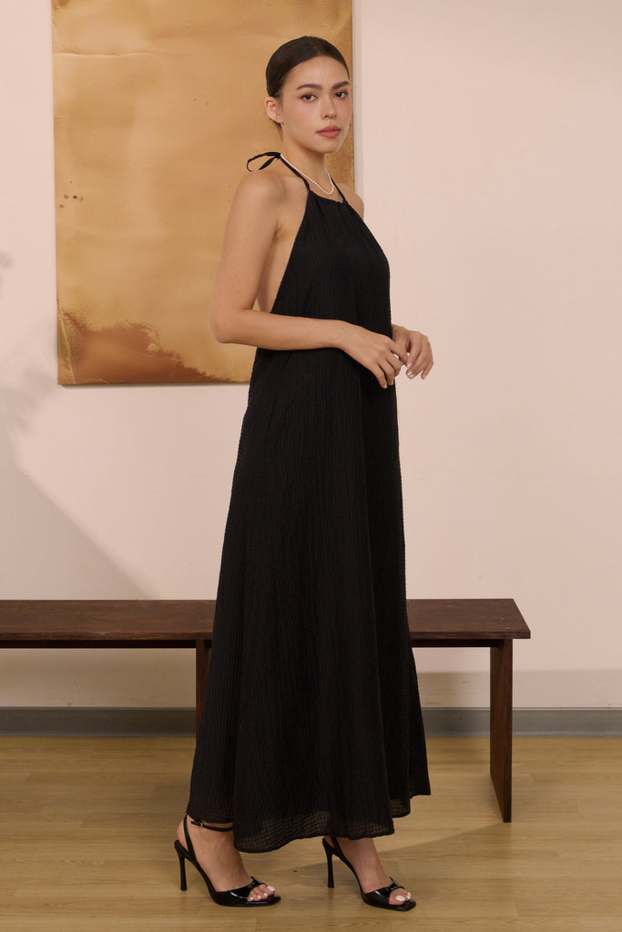 Girls date halter maxi dress in black