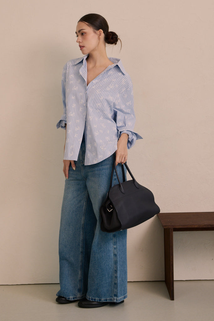 Casual daily BOW stripe shirt in blue