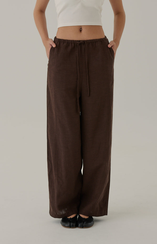 Fall for you elastic wide leg pants in brown
