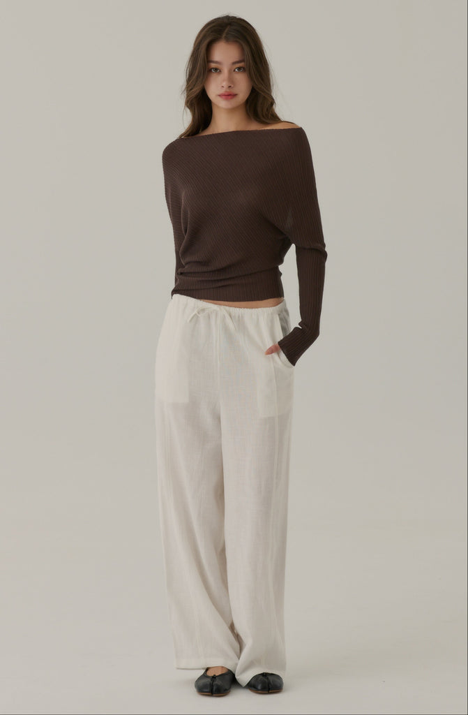 Fall for you elastic wide leg pants in white
