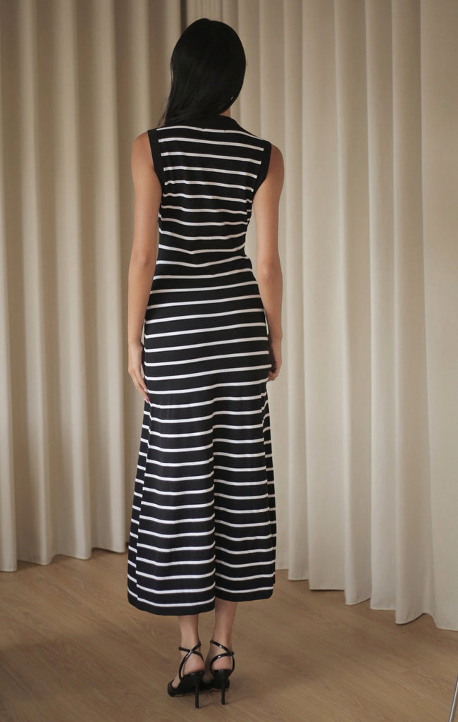 Maria stripe knit midi dress in black