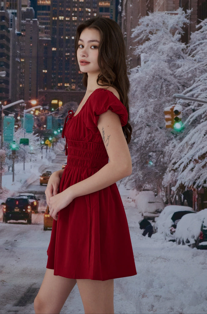 Feel loved linen dress in red/white