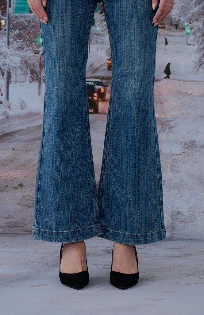 Jingle Bell Flared Jeans in Dark Blue