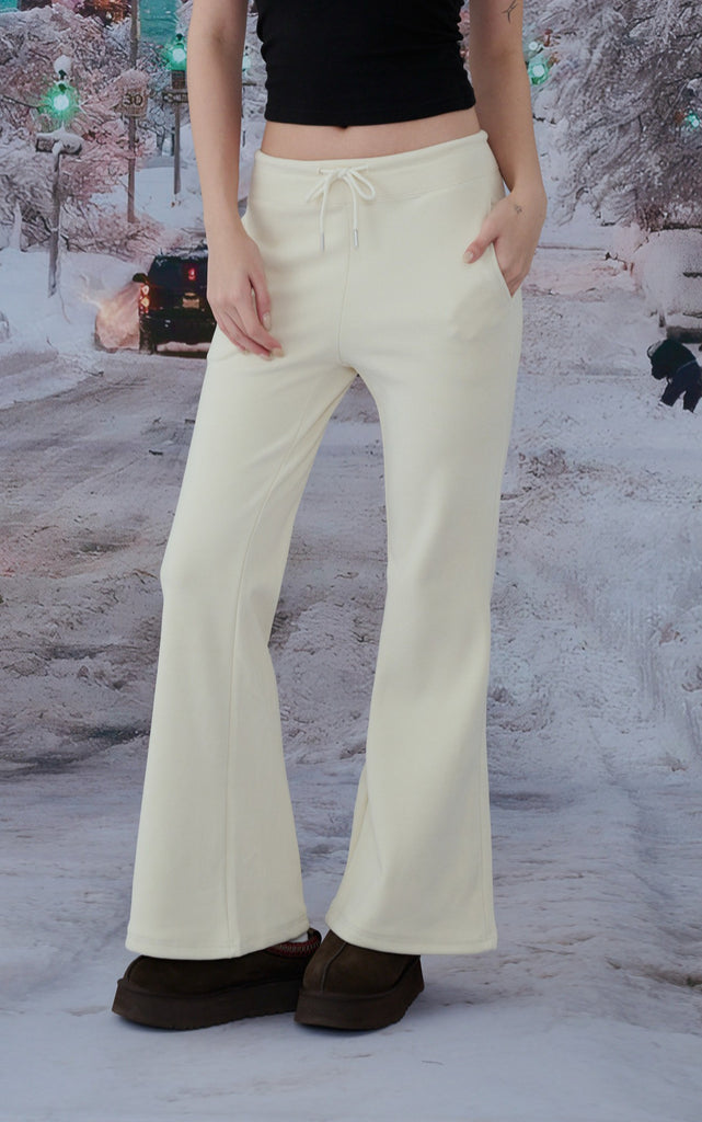 Wool blend flared pants in Beige/Grey/Navy