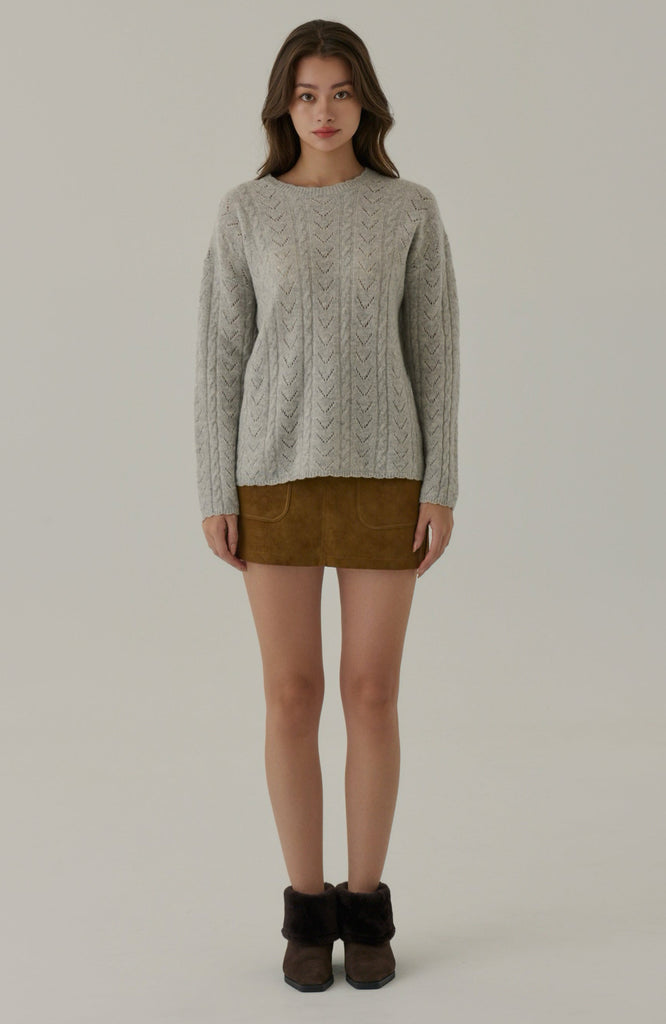 Milan cable knit 100% wool sweater in grey