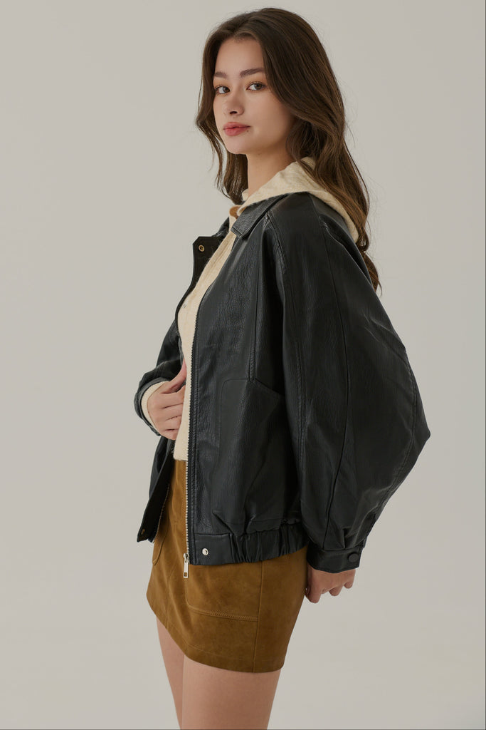 Moonlight dream faux leather jacket in black