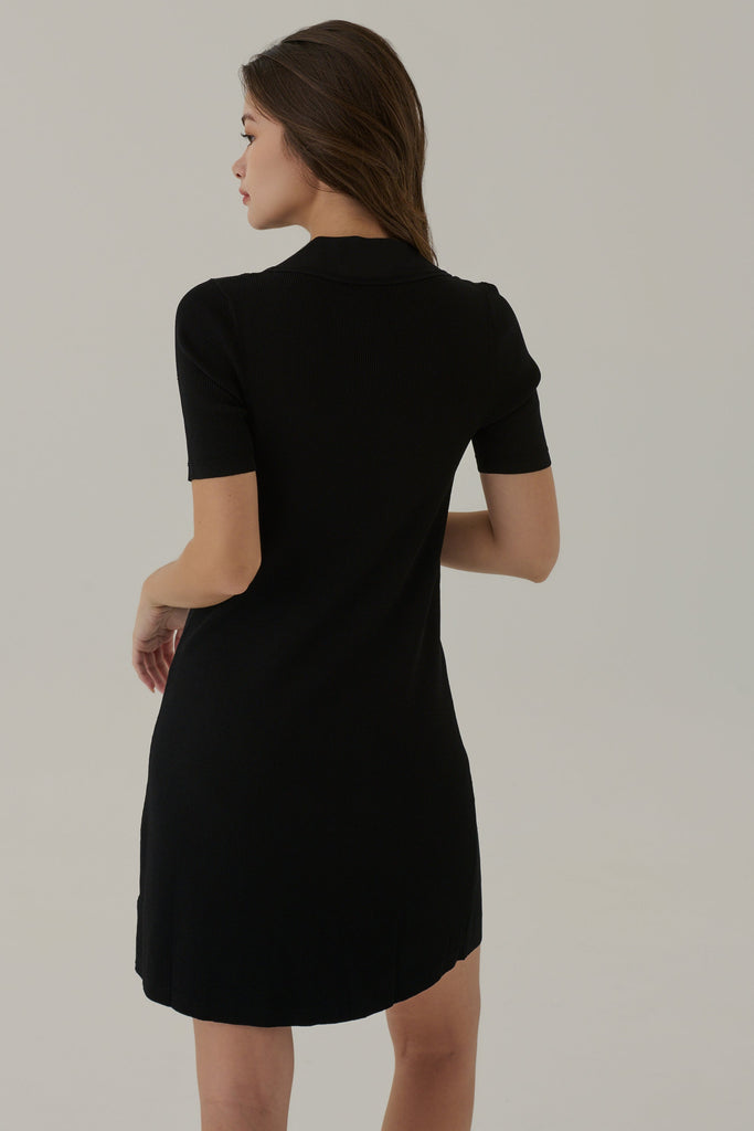Campus polo knit dress in black