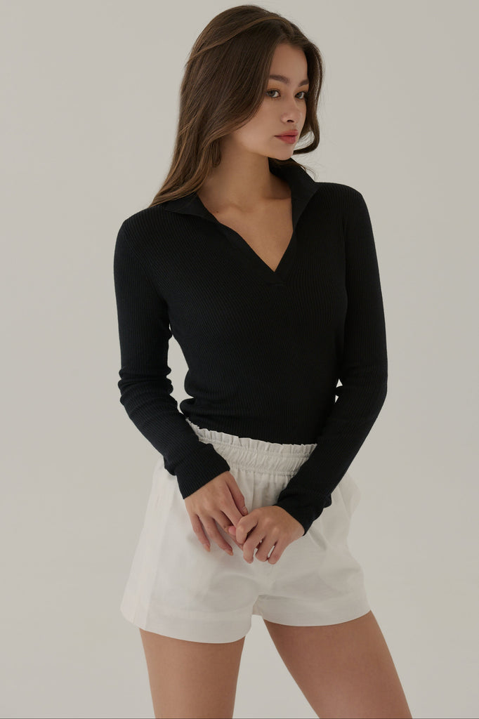 Join the meeting V neck knit top in black